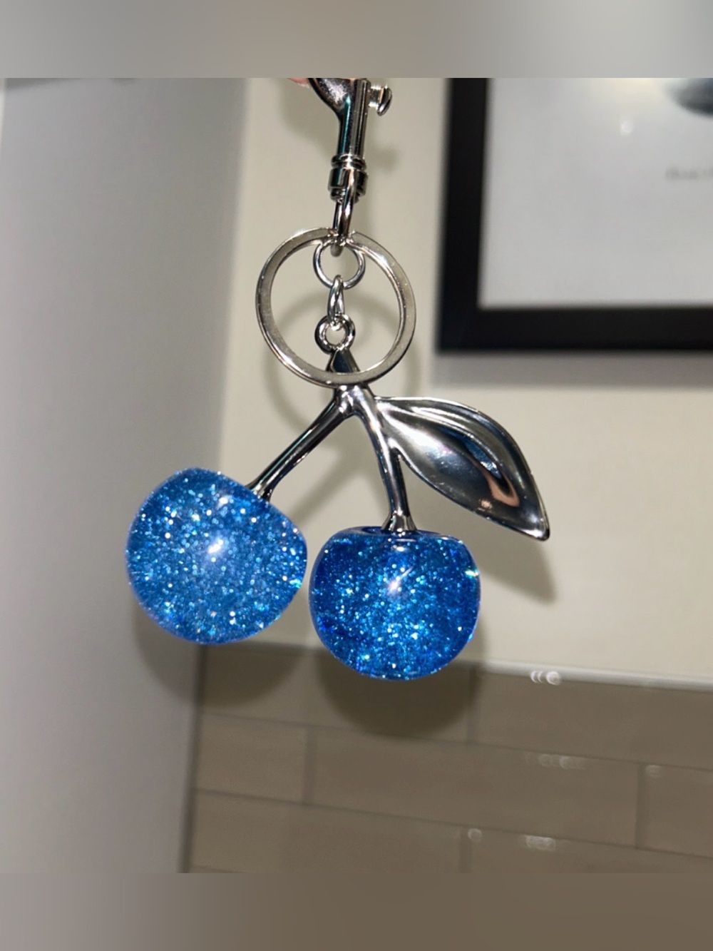 Cherries blue &silver bagcharm/keyring brand new, shimmering blue cherriesNWT